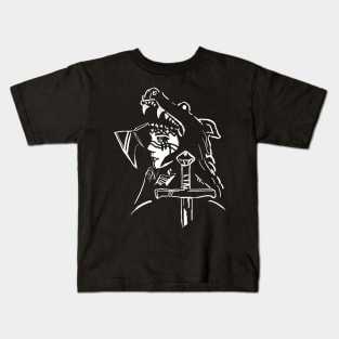 Female warrior in wolf's skin Kids T-Shirt